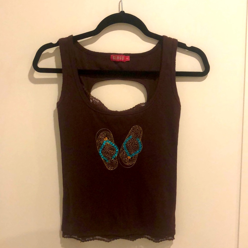 Chocolate brown flip flop tank top